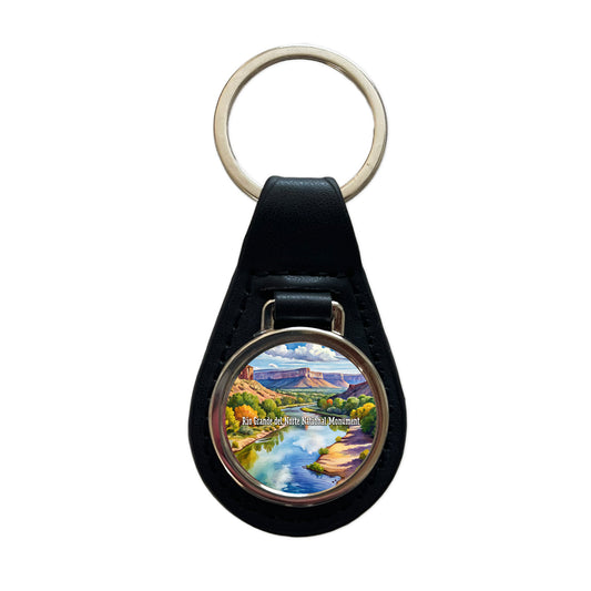 Rio Grande del Norte National Monument New Mexico Black Leather Metal Keychain