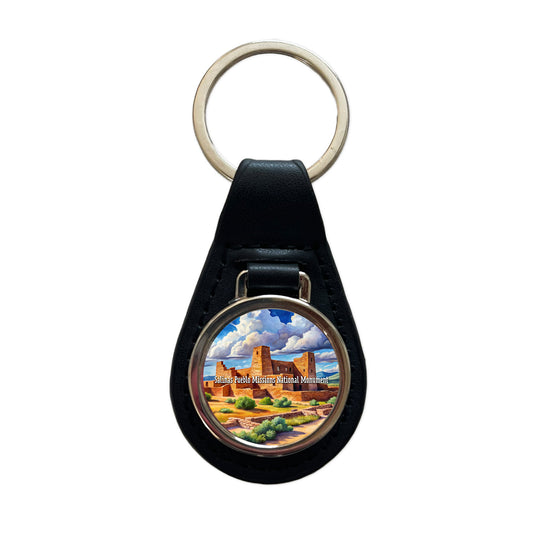 Salinas Pueblo Missions National Monument New Mexico Black Leather Metal Keychain