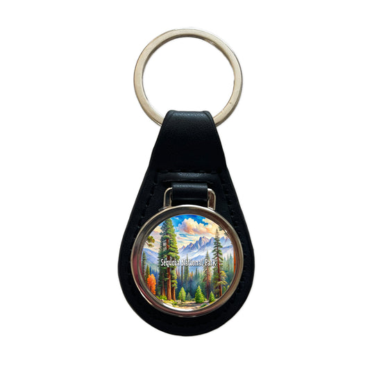 Sequoia National Park California Black Leather Metal Keychain