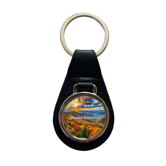 Shenandoah National Park Virginia Black Leather Metal Keychain
