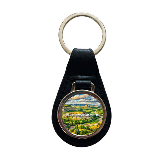 Theodore Roosevelt National Park North Dakota Black Leather Metal Keychain