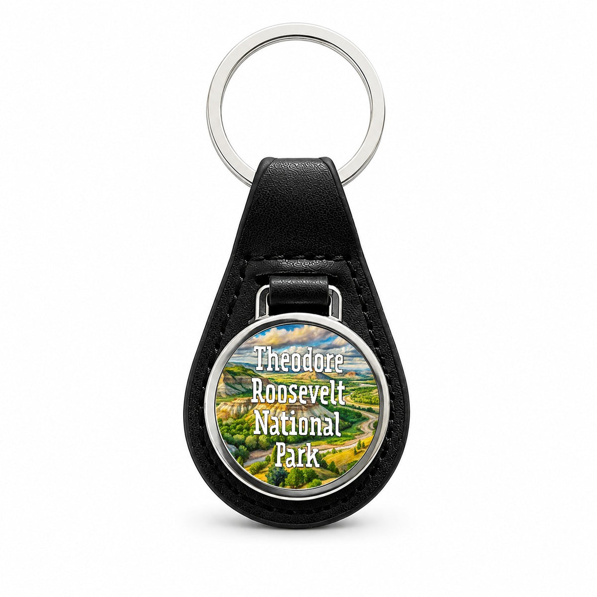 Theodore Roosevelt National Park North Dakota Black Leather Metal Keychain