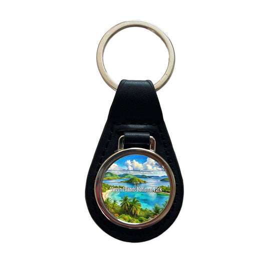 Virgin Islands National Park Black Leather Metal Keychain