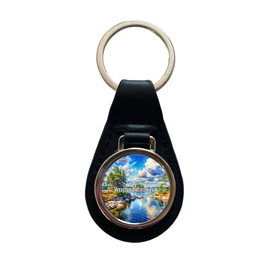Voyageurs National Park Minnesota Black Leather Metal Keychain