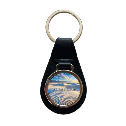 White Sands National Park New Mexico Black Leather Metal Keychain