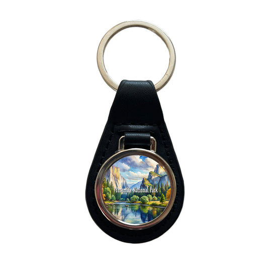 Yosemite National Park California Black Leather Metal Keychain