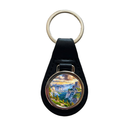 Yosemite National Park Glacier Point Black Leather Metal Keychain