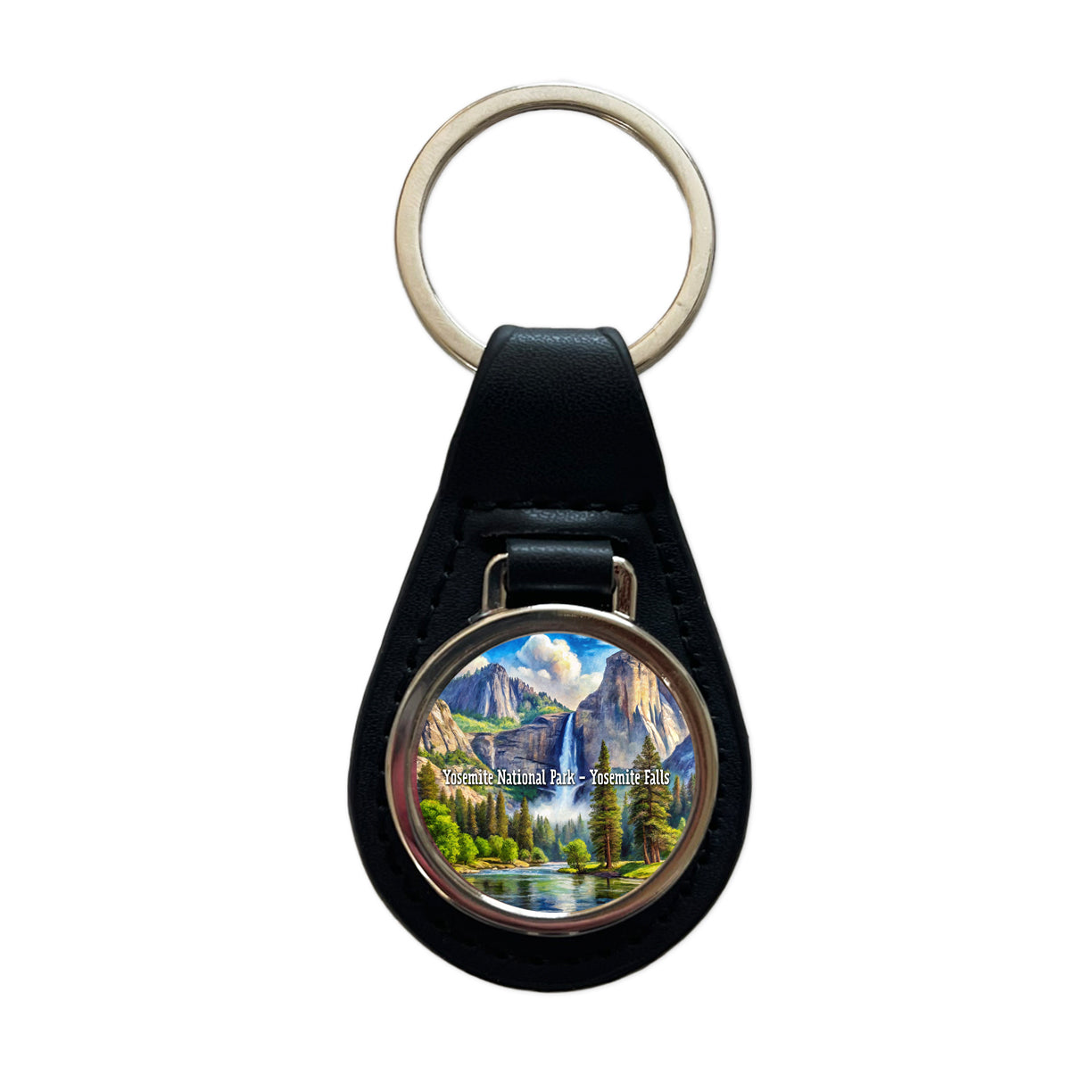 Yosemite National Park Yosemite Falls Black Leather Metal Keychain