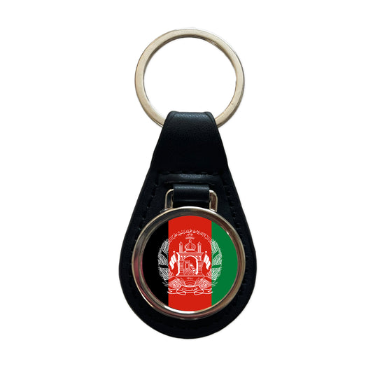 Afghanistan Country Flag Black Leather Metal Keychain