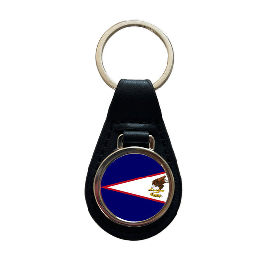 American Samoa Country Flag Black Leather Metal Keychain