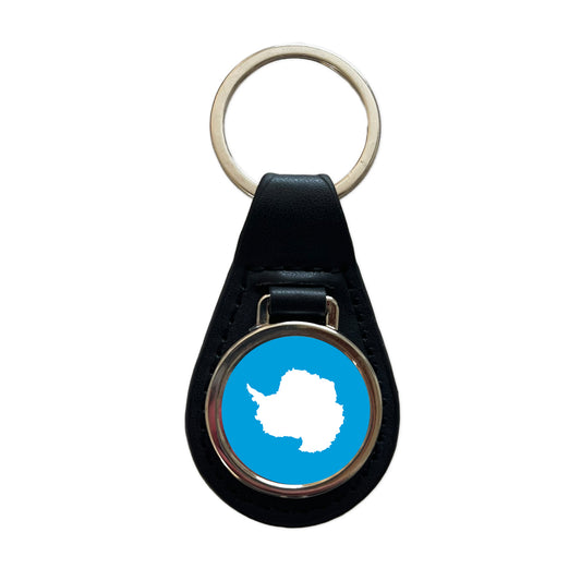 Antarctica Country Flag Black Leather Metal Keychain