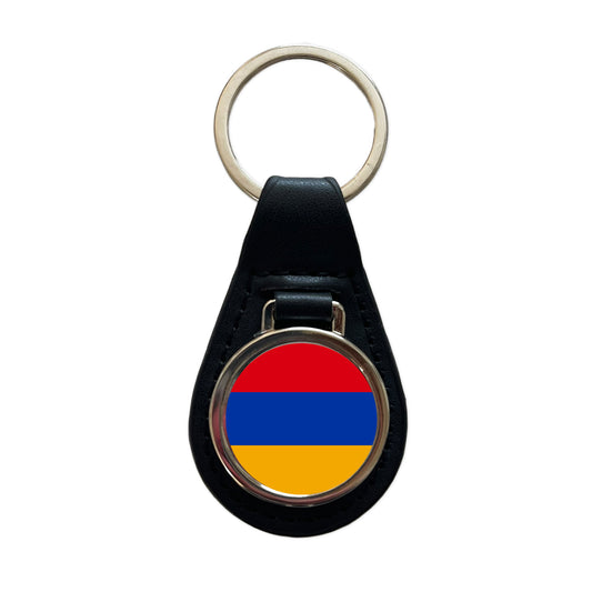 Armenia Country Flag Black Leather Metal Keychain