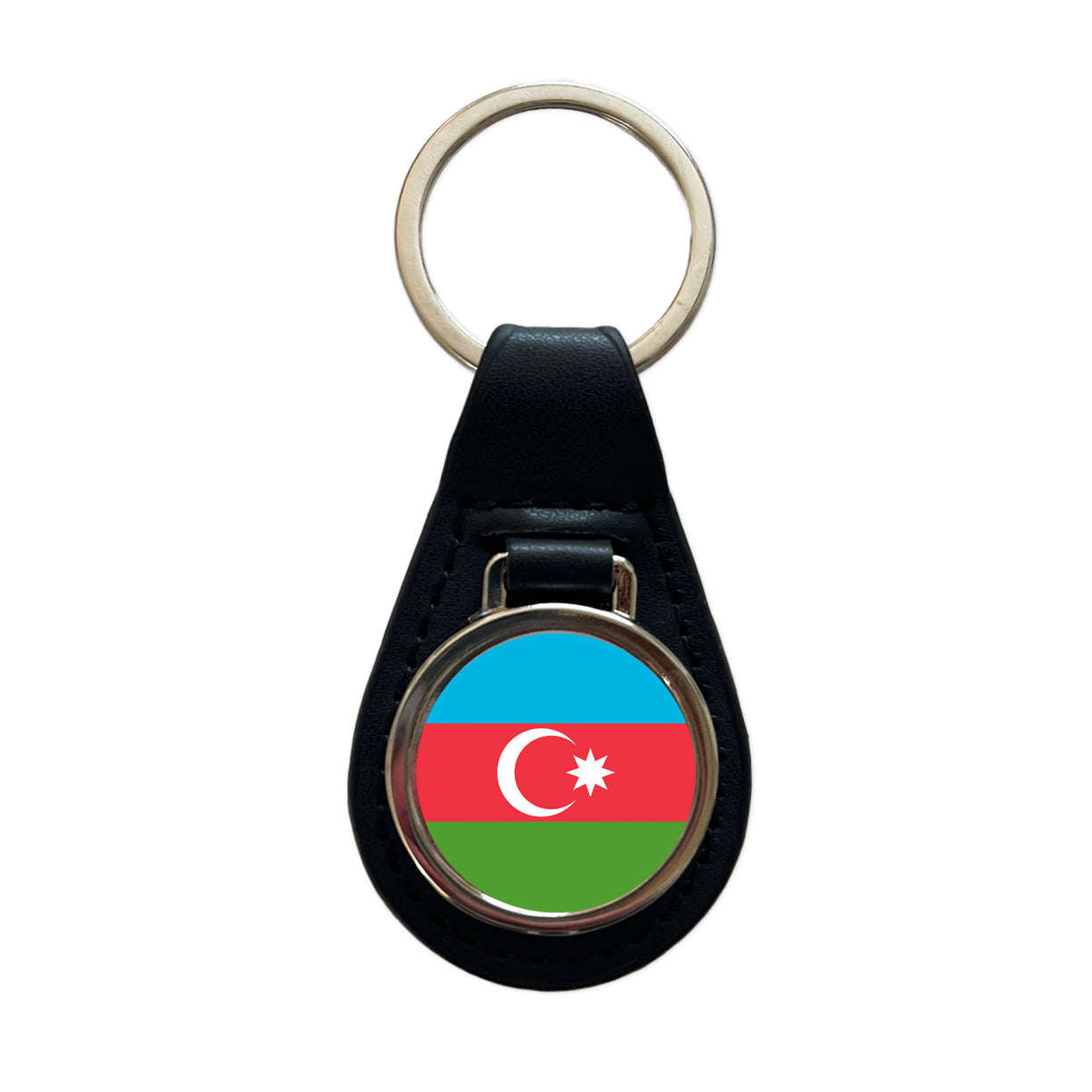 Azerbaijan Country Flag Black Leather Metal Keychain
