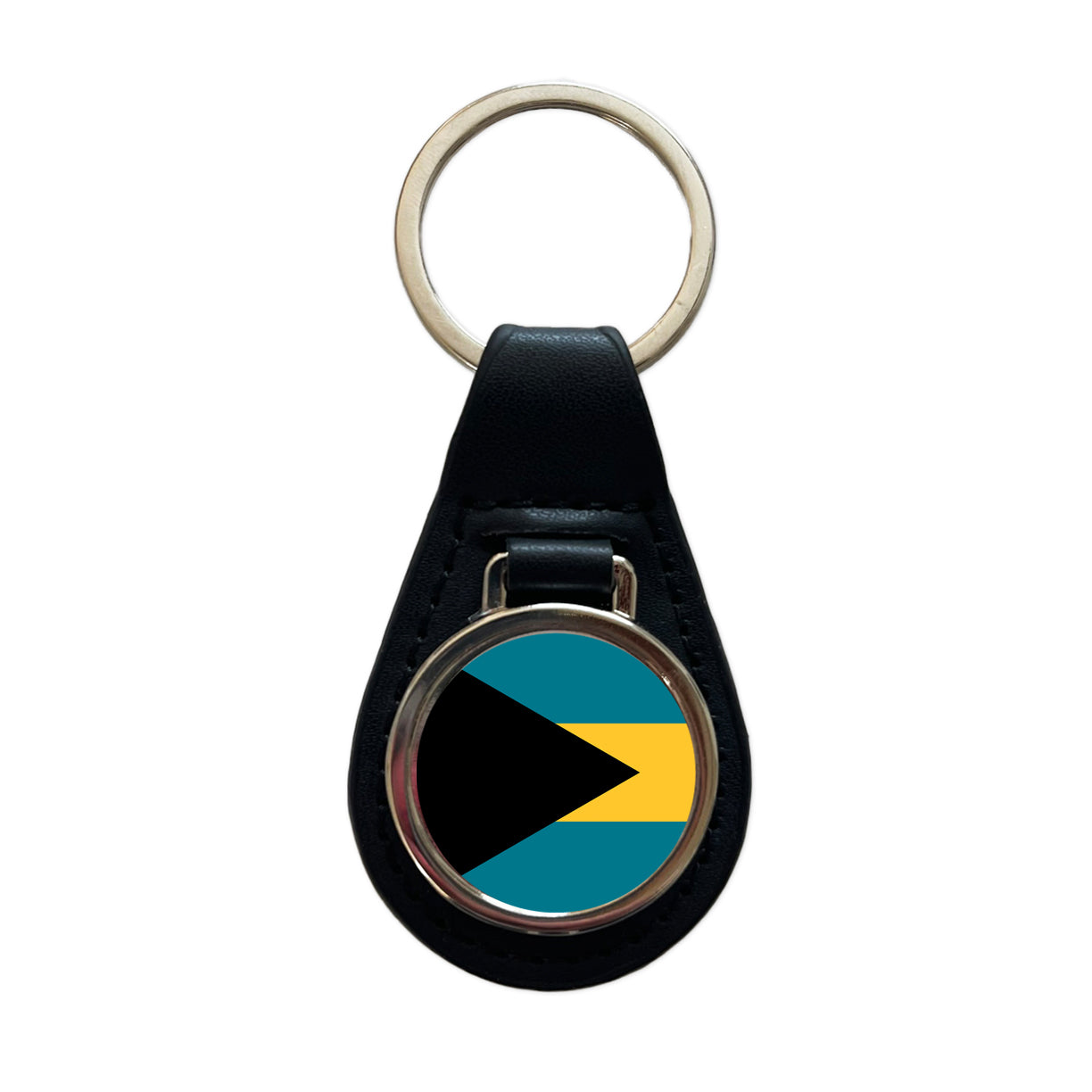 Bahamas Country Flag Black Leather Metal Keychain