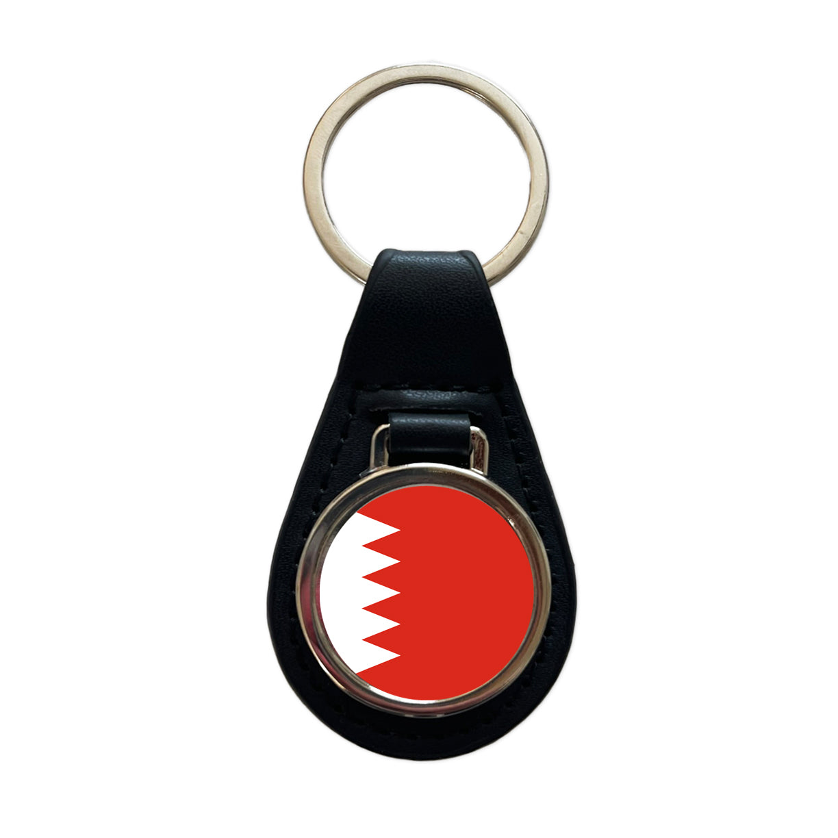 Bahrain Country Flag Black Leather Metal Keychain