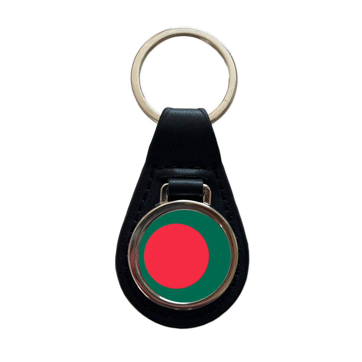 Bangladesh Country Flag Black Leather Metal Keychain