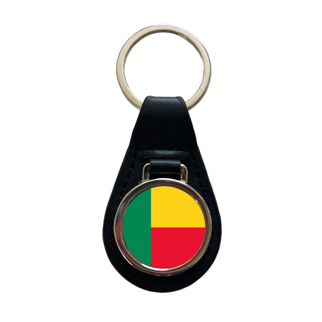 Benin Country Flag Black Leather Metal Keychain