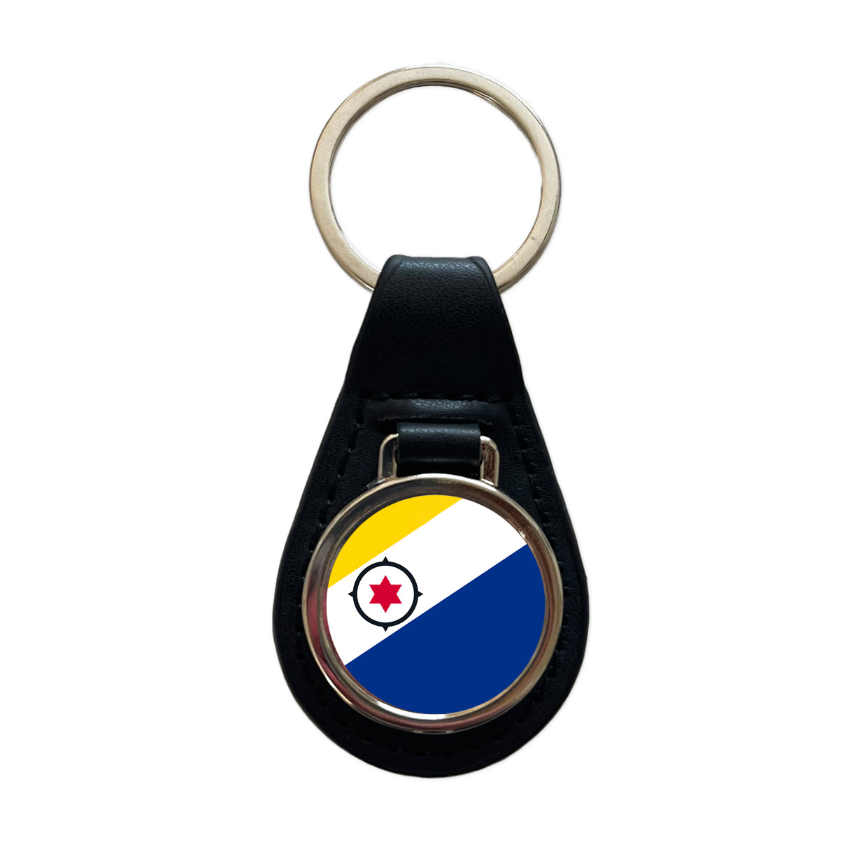 Bonaire, Sint Eustatius and Saba Country Flag Black Leather Metal Keychain