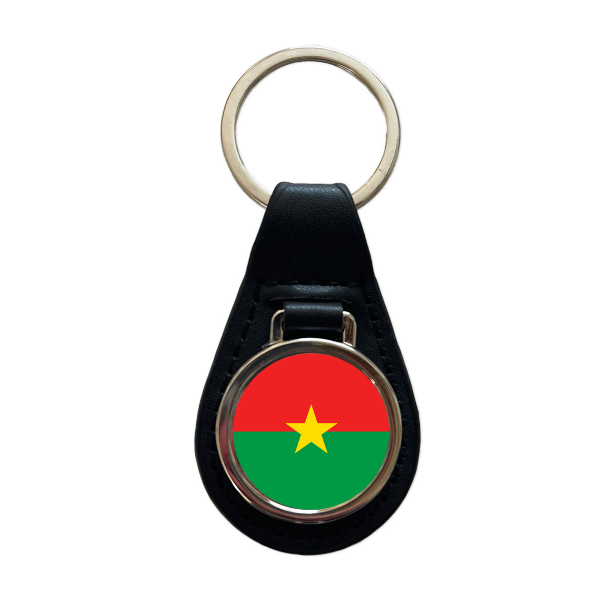 Burkina Faso Country Flag Black Leather Metal Keychain