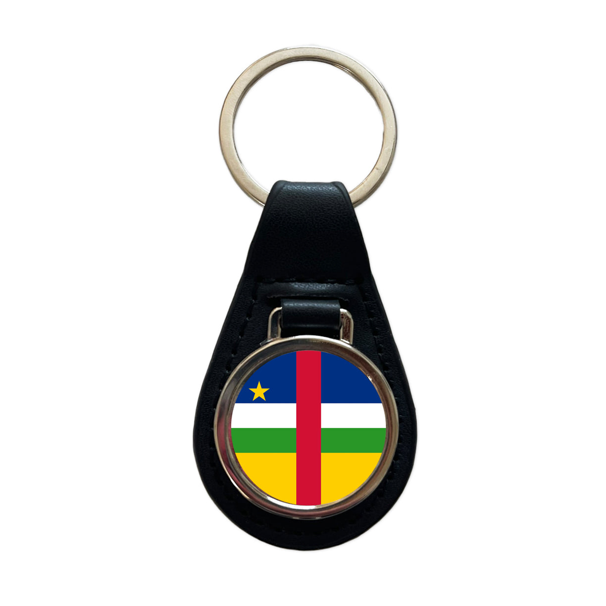 Central African Republic Country Flag Black Leather Metal Keychain