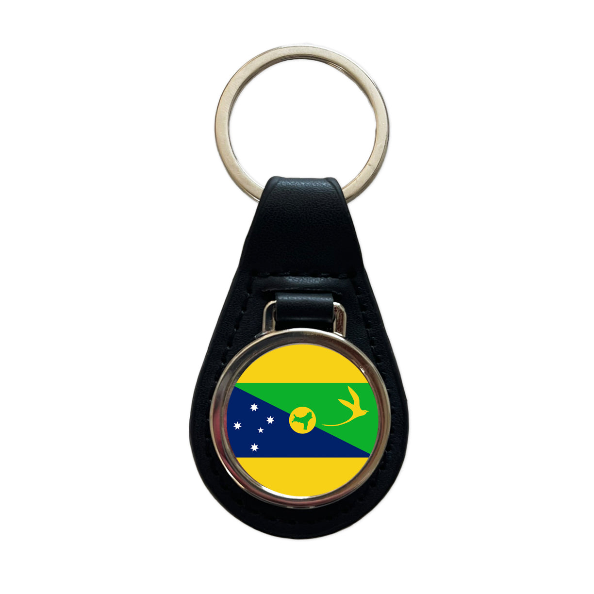 Christmas Island Country Flag Black Leather Metal Keychain
