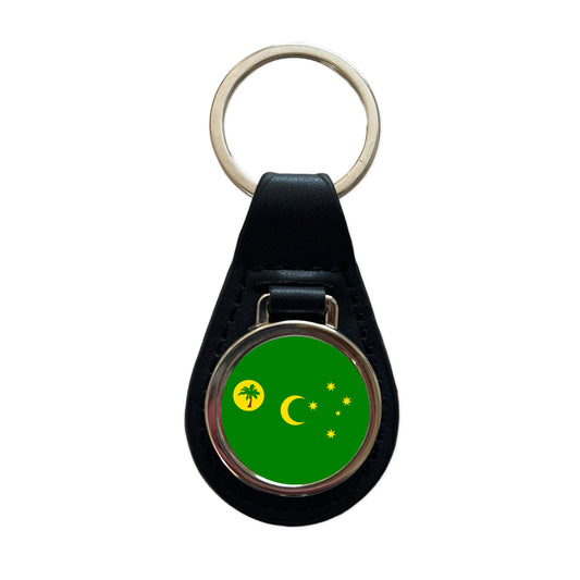 Cocos (Keeling) Islands Country Flag Black Leather Metal Keychain