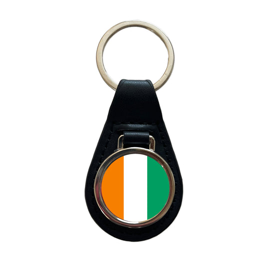 Côte d'Ivoire Country Flag Black Leather Metal Keychain