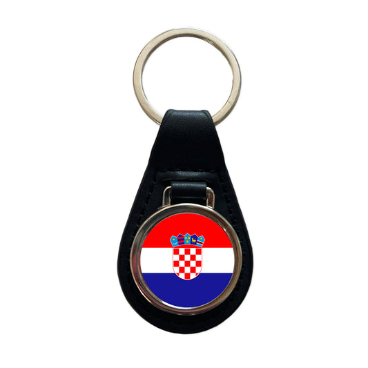 Croatia Country Flag Black Leather Metal Keychain