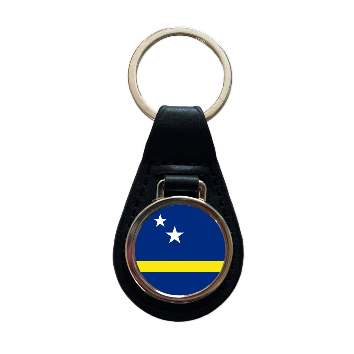 Curaçao Country Flag Black Leather Metal Keychain