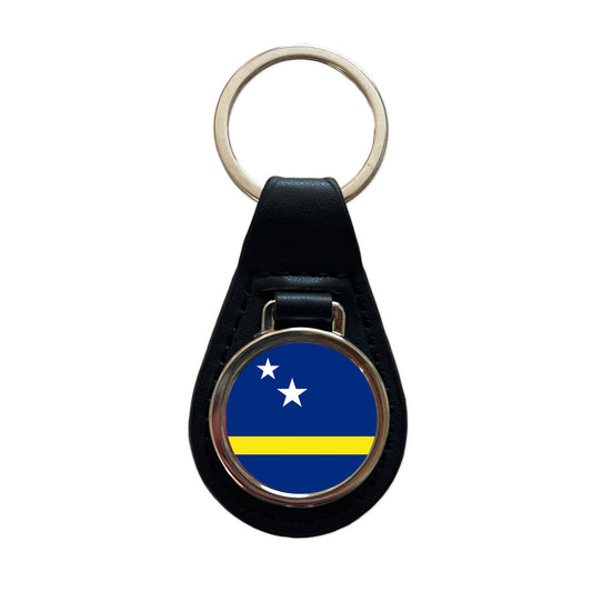 Curaçao Country Flag Black Leather Metal Keychain