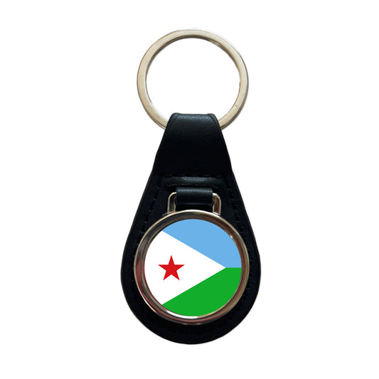 Djibouti Country Flag Black Leather Metal Keychain
