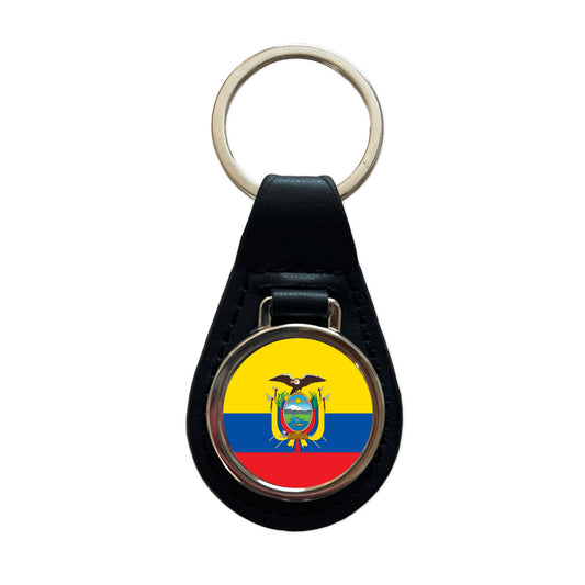 Ecuador Country Flag Black Leather Metal Keychain