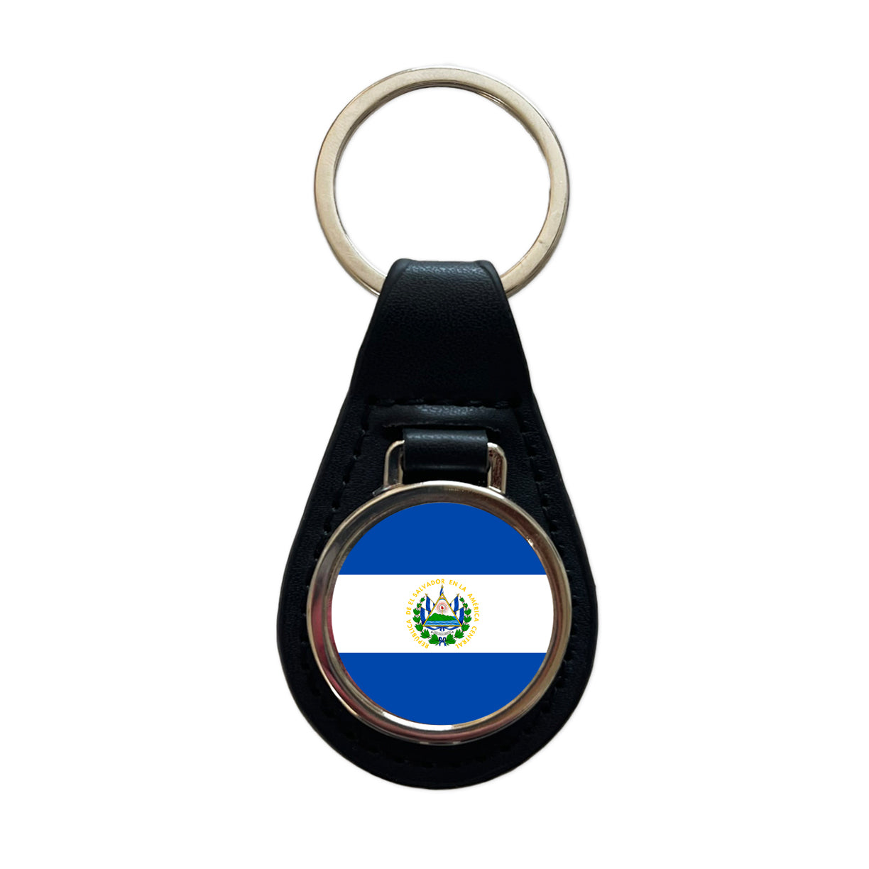 El Salvador Country Flag Black Leather Metal Keychain