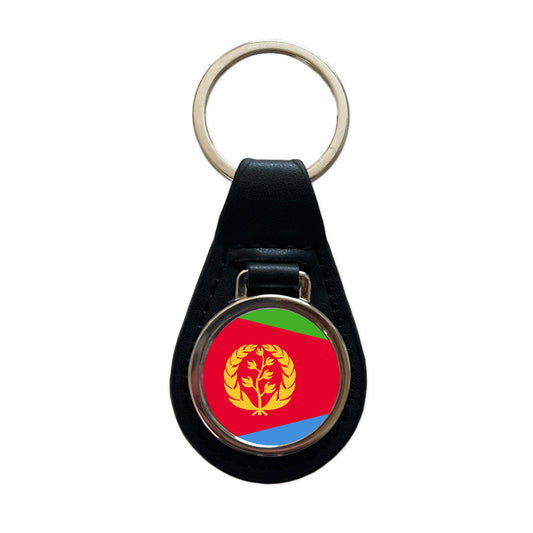 Eritrea Country Flag Black Leather Metal Keychain