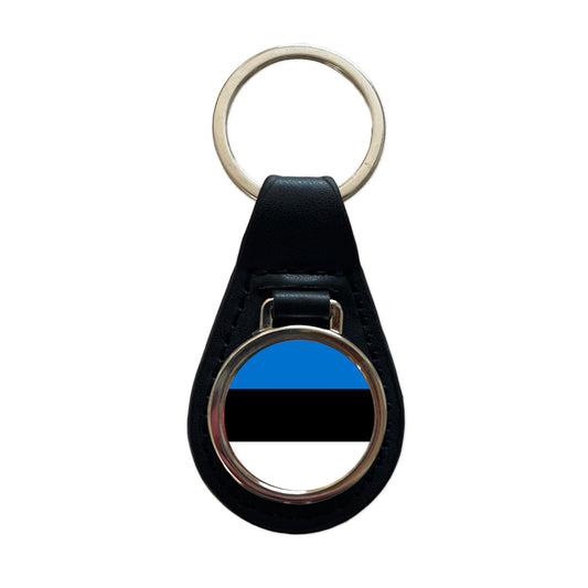 Estonia Country Flag Black Leather Metal Keychain