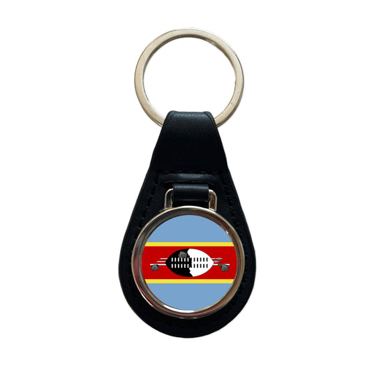 Eswatini Country Flag Black Leather Metal Keychain