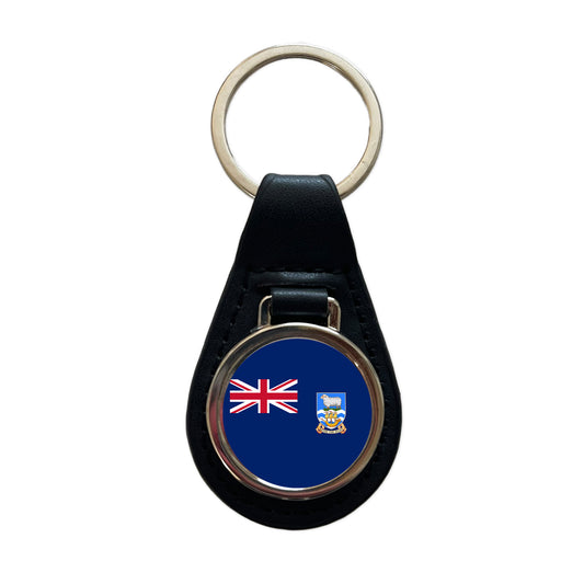 Falkland Islands Country Flag Black Leather Metal Keychain