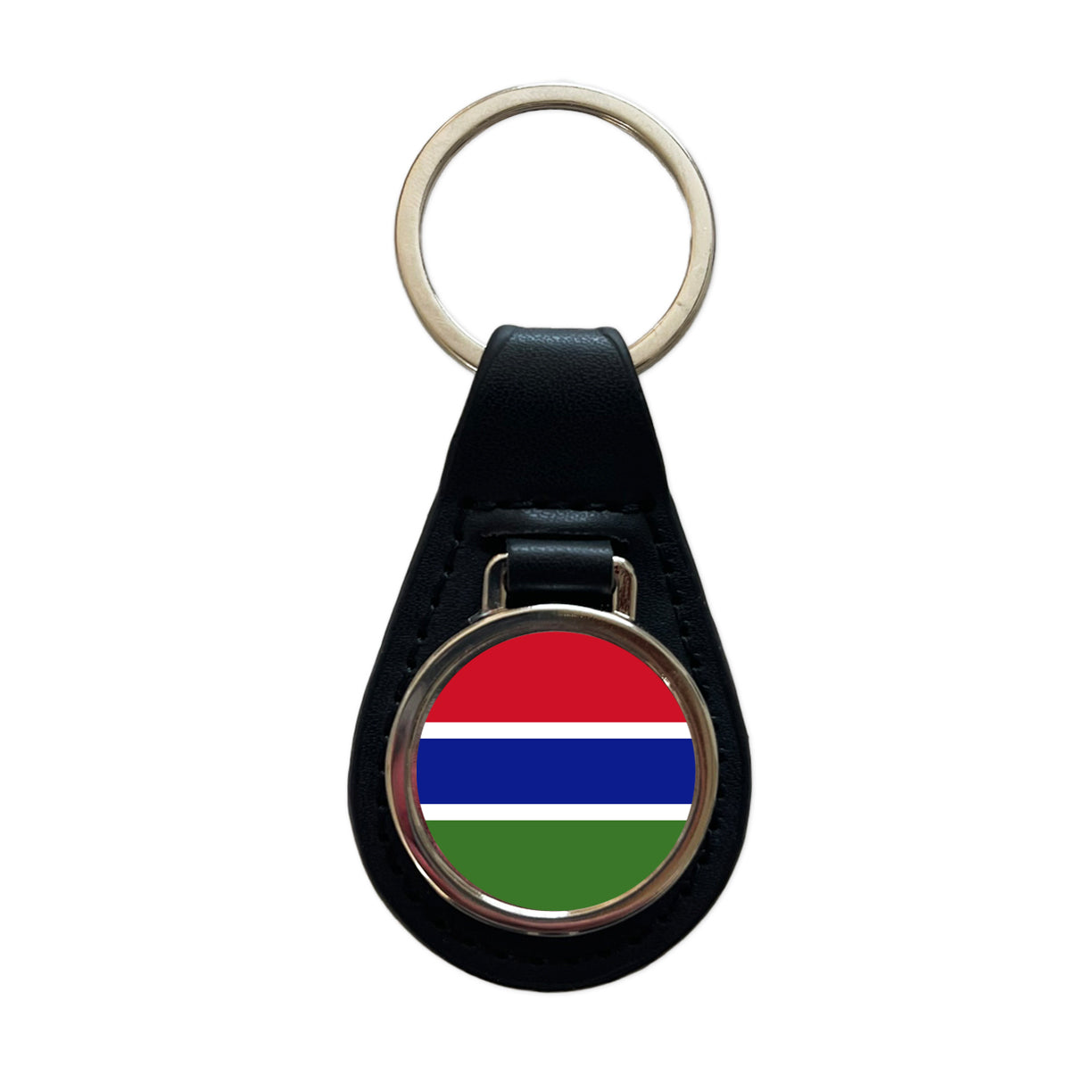 Gambia (the) Country Flag Black Leather Metal Keychain