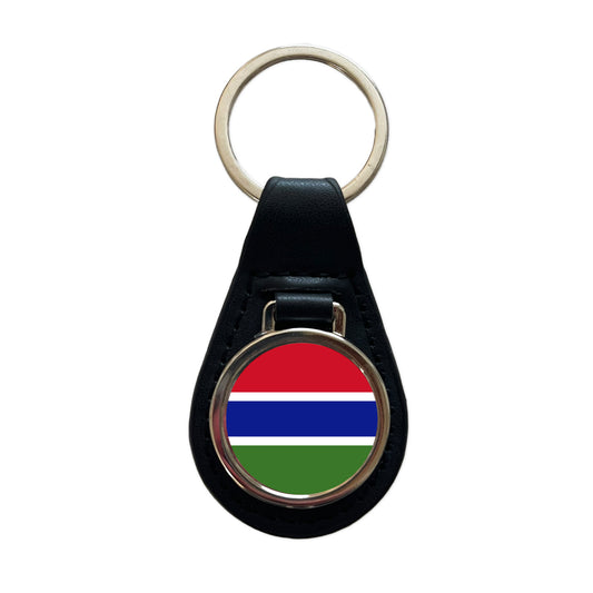 Gambia (the) Country Flag Black Leather Metal Keychain