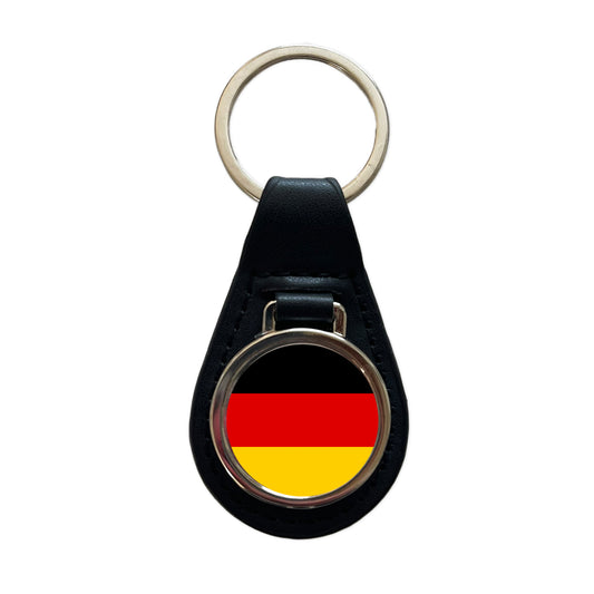 Germany Country Flag Black Leather Metal Keychain