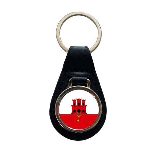 Gibraltar Country Flag Black Leather Metal Keychain