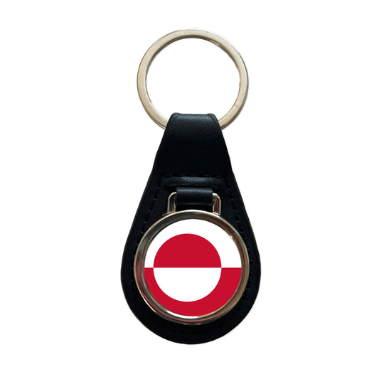 Greenland Country Flag Black Leather Metal Keychain