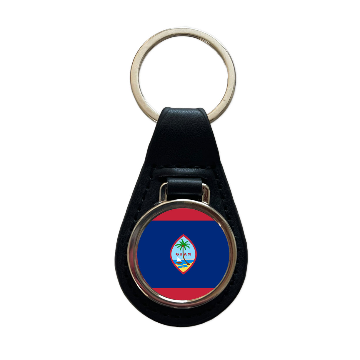 Guam Country Flag Black Leather Metal Keychain
