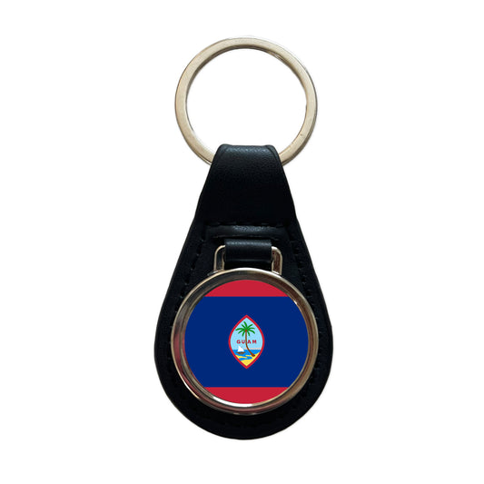 Guam Country Flag Black Leather Metal Keychain