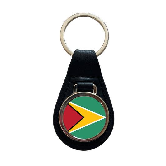 Guyana Country Flag Black Leather Metal Keychain