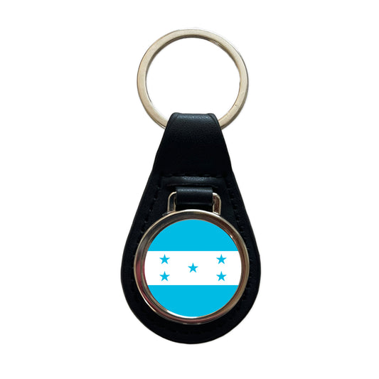 Honduras Country Flag Black Leather Metal Keychain