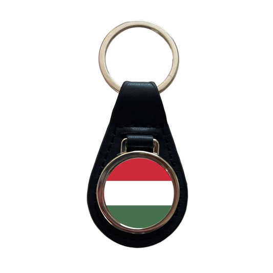 Hungary Country Flag Black Leather Metal Keychain