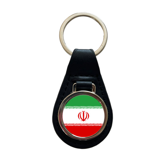 Iran Country Flag Black Leather Metal Keychain