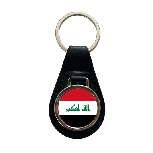 Iraq Country Flag Black Leather Metal Keychain