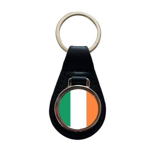 Ireland Country Flag Black Leather Metal Keychain